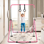 Beeyeo Gymnastics Bar, Expandable Horizontal Bars With Rings, Gymnastics Training Bar Indoor Gym Equipment For Kids Grip Trainin