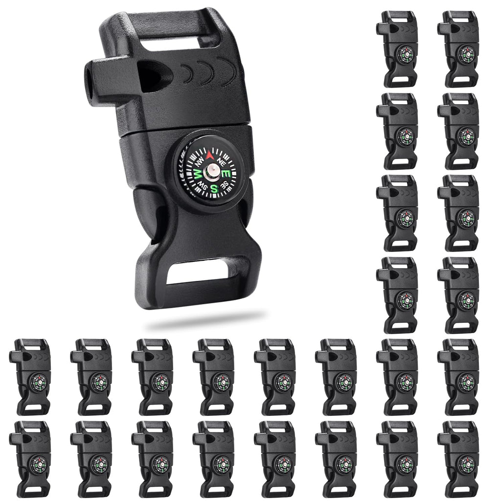 25 Pack 5/8 Inch Paracord Buckle With Whistle Compass, Side Release Plastic Buckles For Paracord Bracelet Outdoor Camping Emerge