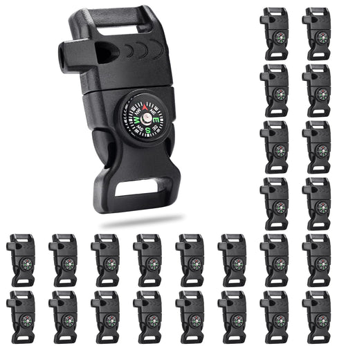 25 Pack 5/8 Inch Paracord Buckle With Whistle Compass, Side Release Plastic Buckles For Paracord Bracelet Outdoor Camping Emerge