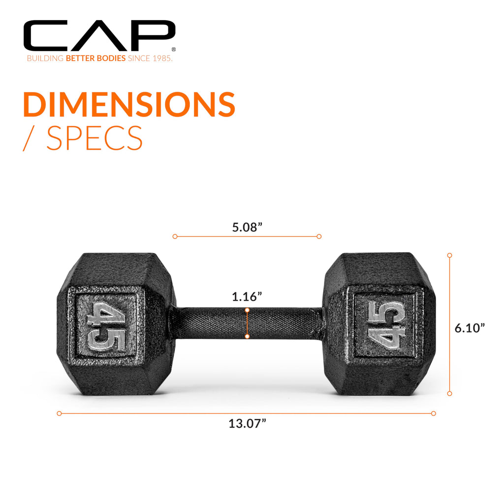 CAP Barbell 45 LB Cast Iron Hex Dumbbell Hand Weight - Pair | Black