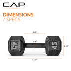 CAP Barbell 45 LB Cast Iron Hex Dumbbell Hand Weight - Pair | Black