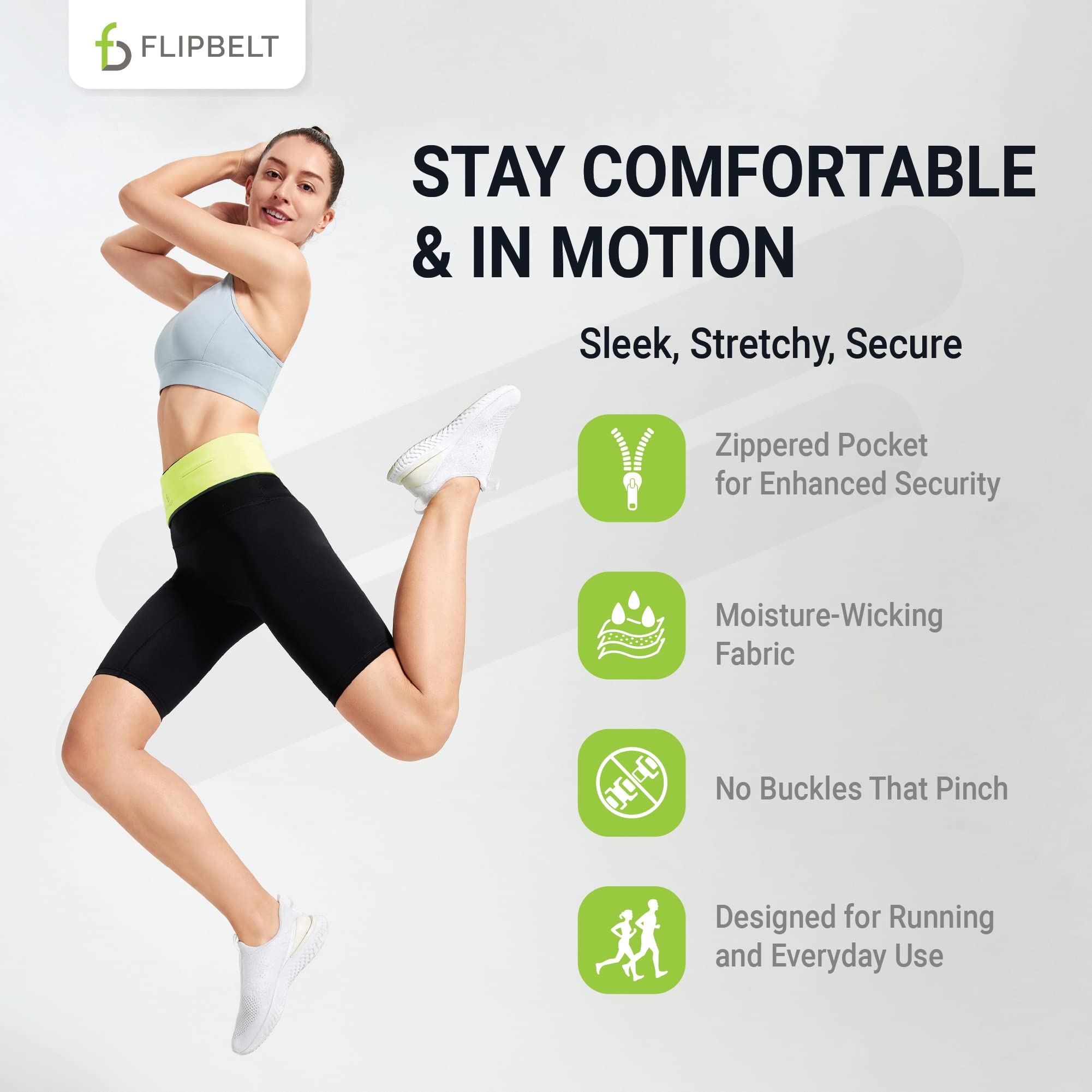 Flipbelt Running & Fitness Workout Belt, Black, Large
