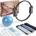 LIONSCOOL Pilates Ring Set (Black) - 14 Pilates Ring, 9 Pilates Mini Ball and Three Fabric Resistance Bands Included