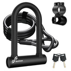 Sportneer Bike Lock Set Heavy Duty Bike U Lock With 5 Ft Security Steel Cable, 17Mm Shackle Bicycle U-Locks With Keys And Sturdy
