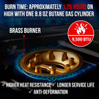 Jo Chef Butane Camping Stove - 9,500 Btu Portable Gas Stove For Camping/Road Trips With Windshield, Csa Certified, Brass Burner,