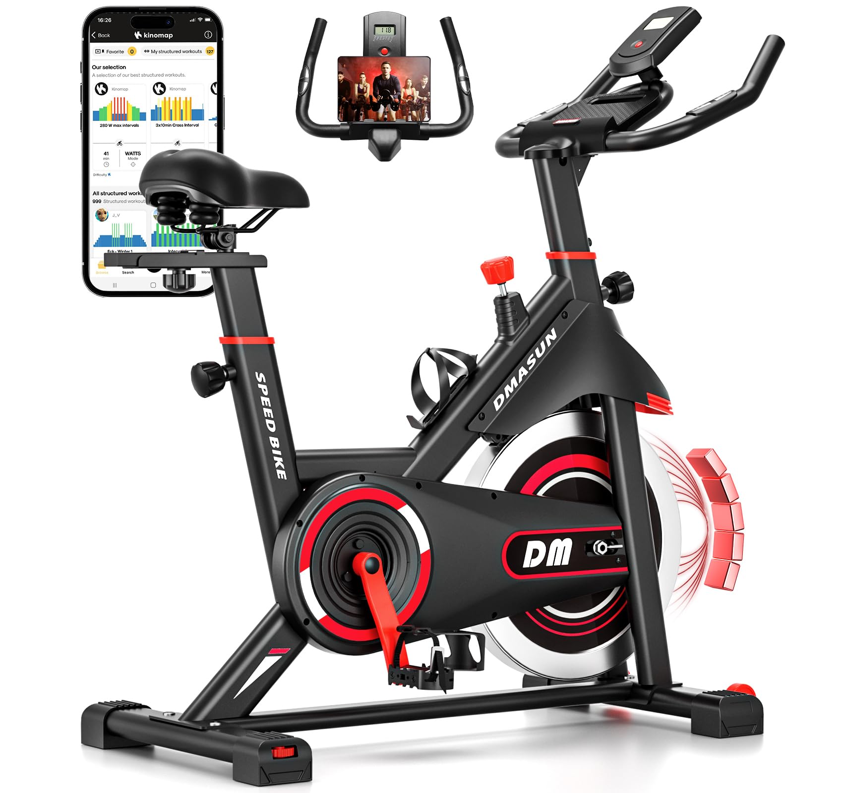 DMASUN Exercise Bike, Silent Magnetic Resistance Stationary Bike for Home with App Compatible, 330 LBS Capacity, Indoor Bike wit