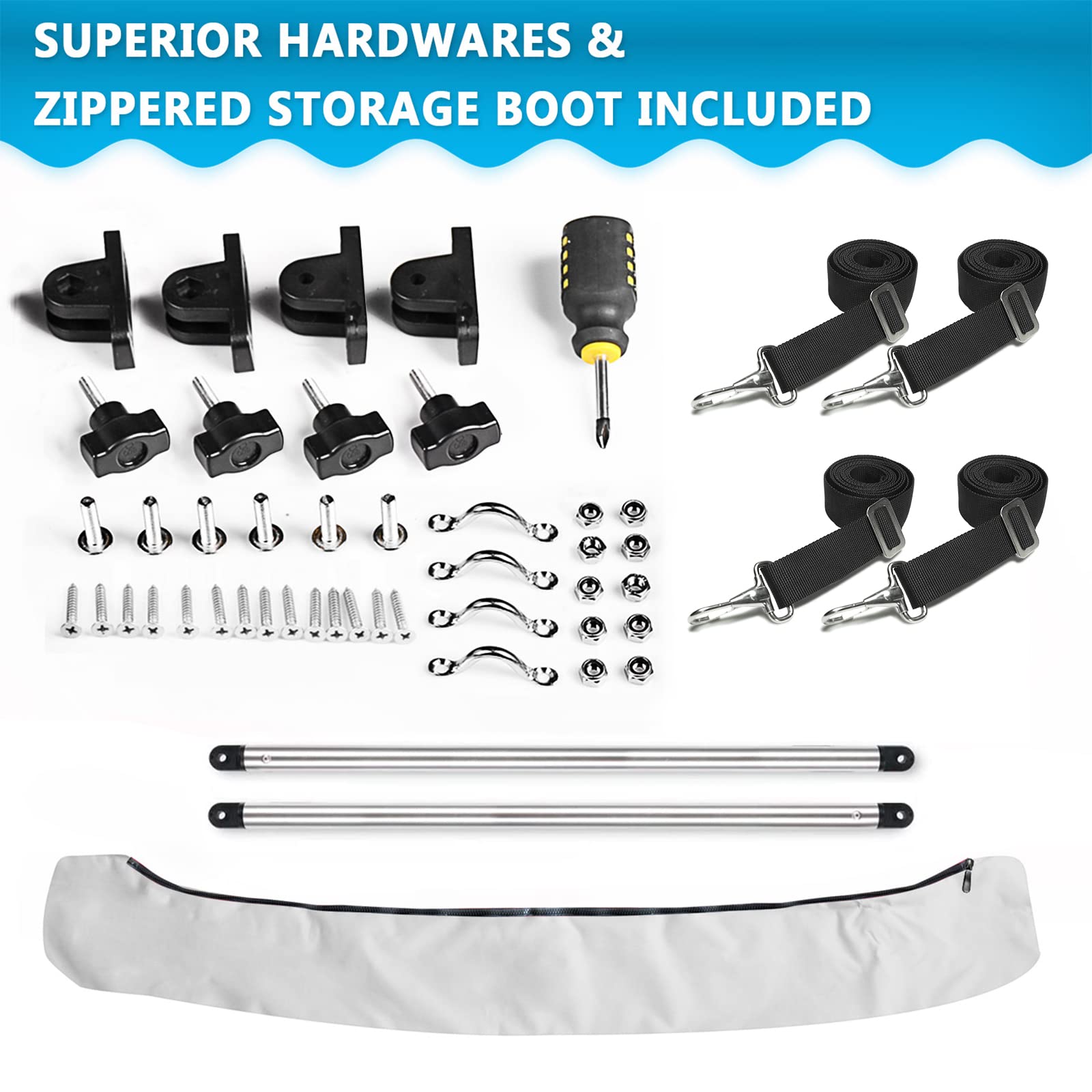 Naviskin White 4 Bow 8L X 54 H X 79-84 W Bimini Top Cover Includes Mounting Hardwares,Storage Boot With 1 Inch Aluminum Frame