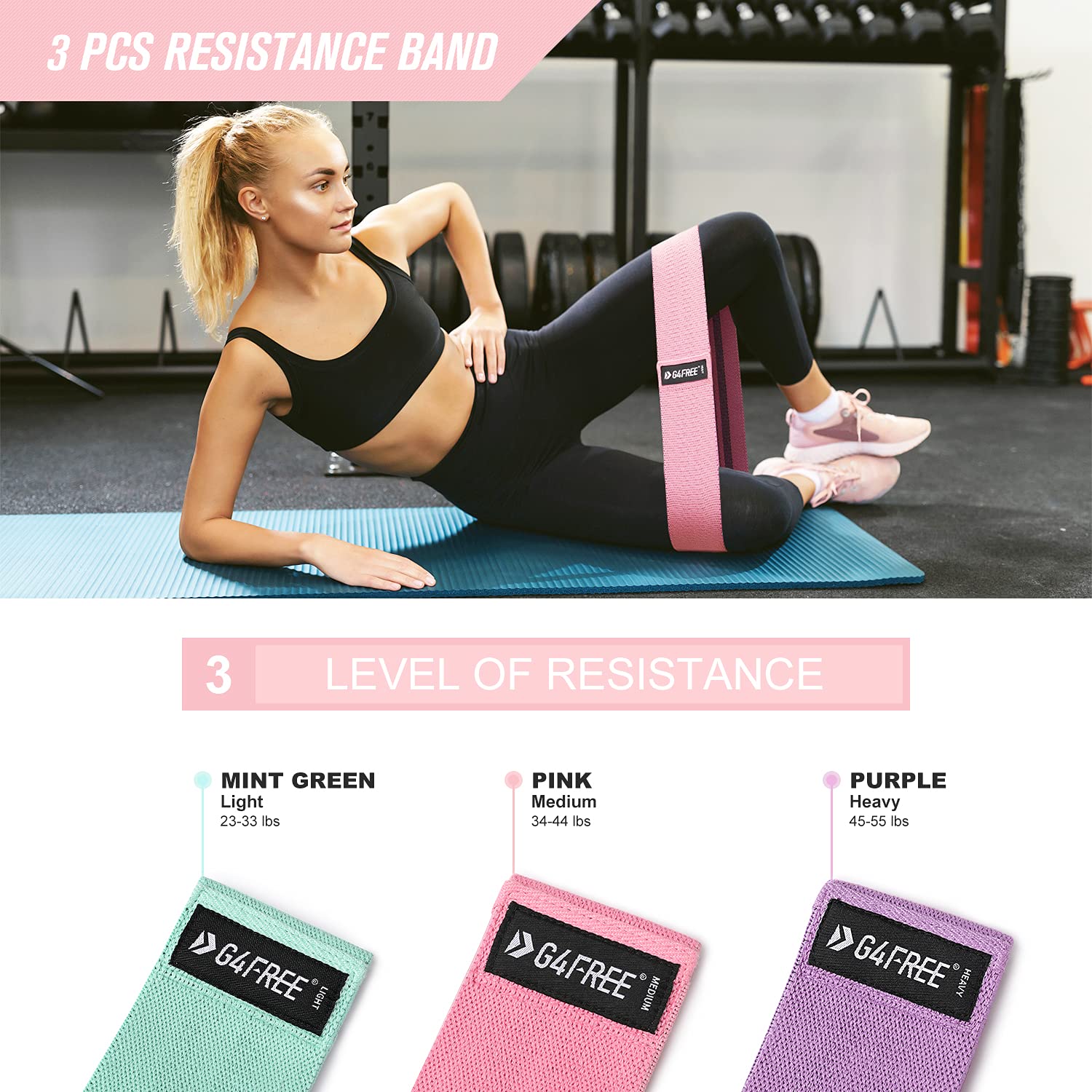 G4Free 7Pcs Barbell Pad Set For Squat, Hip Thrusts, Lunges Standard Olympic Bars With 2 Gym Ankle Safety Straps, 3 Hip Resistanc
