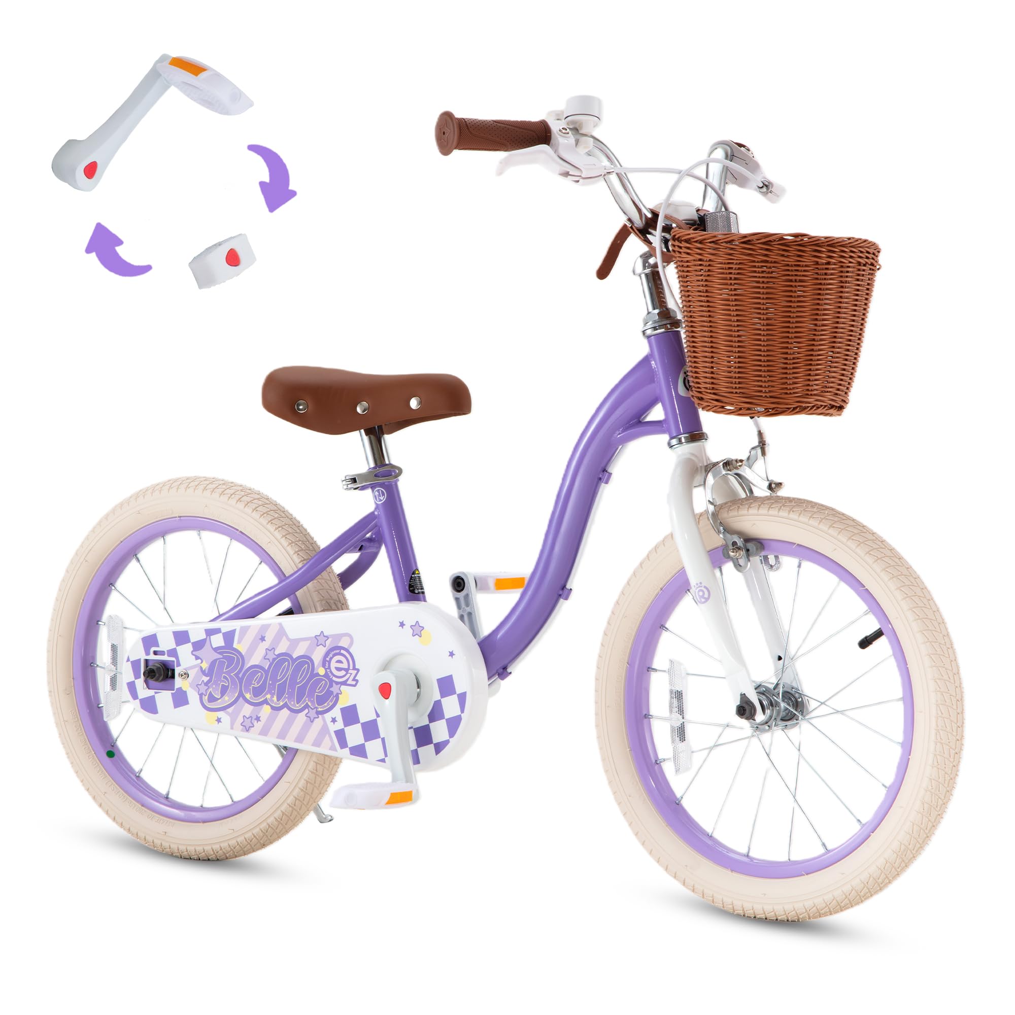 RoyalBaby Girls Bike Belle EZ Kids Bike, Balance and Pedal Bicycle, 18 Inch Wheel for Age 5-8 Years Toddlers to Big Kids, Purple