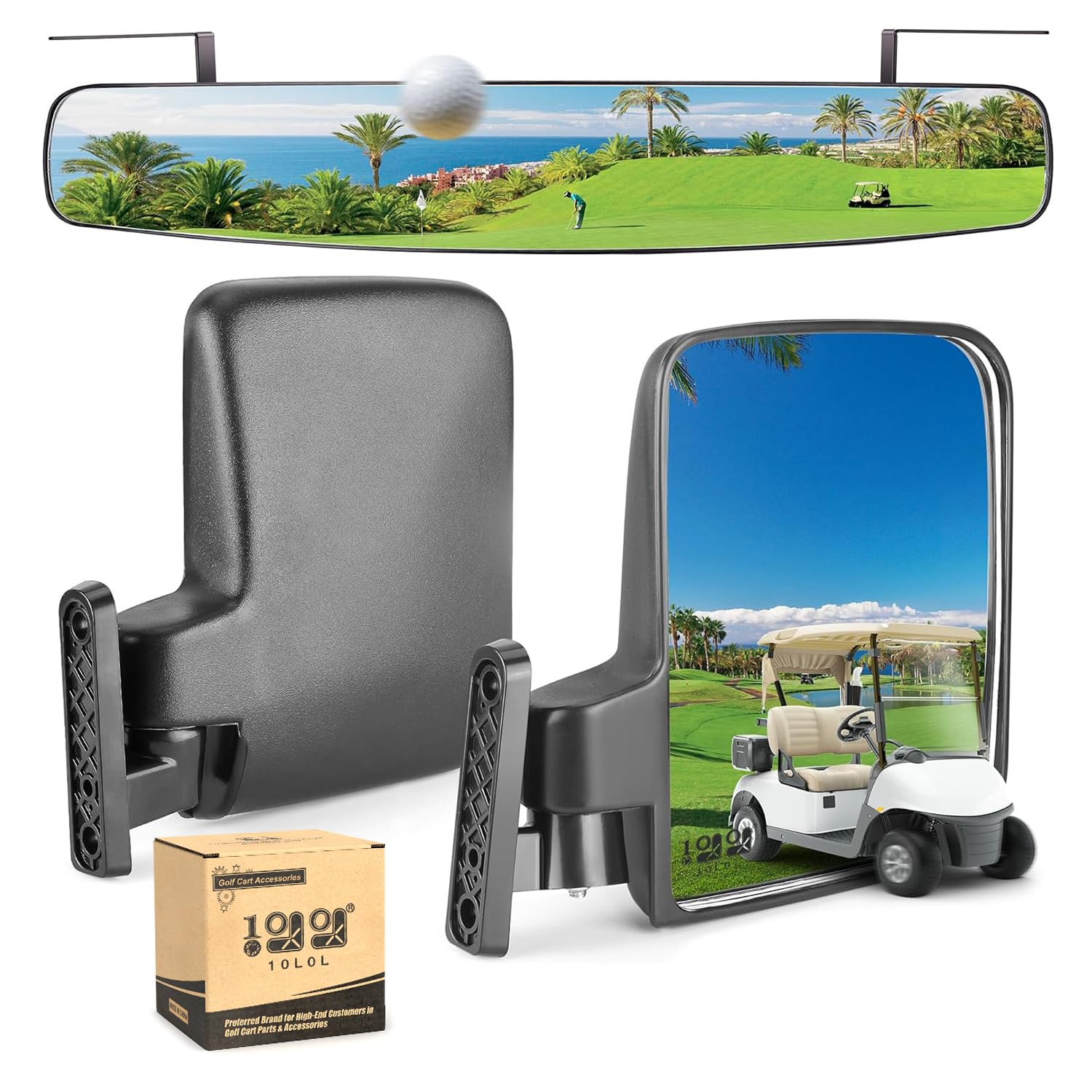 10L0L Newest Golf Cart Mirrors, Folding Side Mirror And Panoramic Rear View Mirror Kit For Yamaha Club Car Ezgo, Eliminate Blind