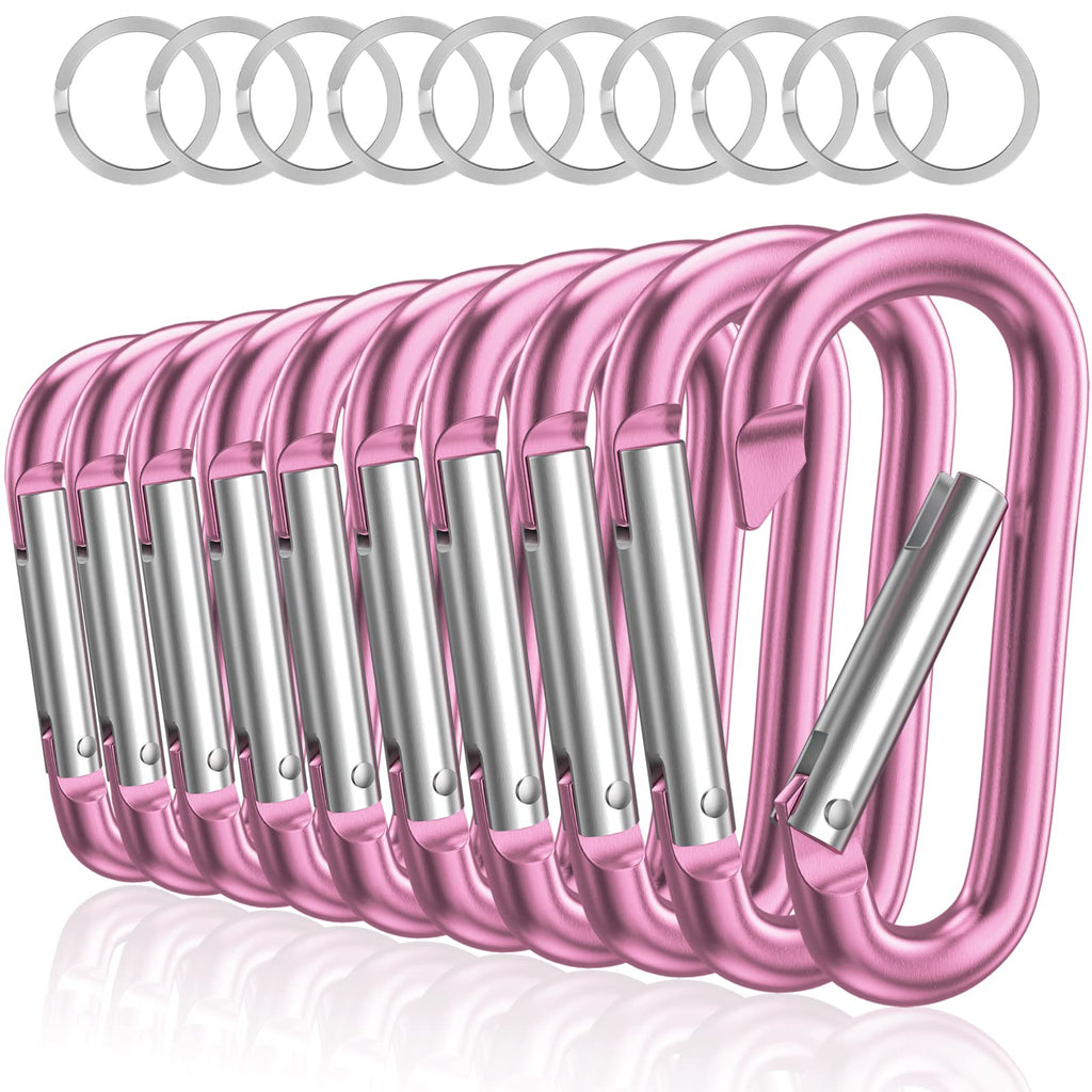 Sprookber 3'' Aluminum Carabiner D Ring, Caribeenerclips, Spring Snap Hookfor Keychain Clip,Set Of 10 (Pink)