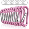 Sprookber 3'' Aluminum Carabiner D Ring, Caribeenerclips, Spring Snap Hookfor Keychain Clip,Set Of 10 (Pink)