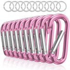 Sprookber 3'' Aluminum Carabiner D Ring, Caribeenerclips, Spring Snap Hookfor Keychain Clip,Set Of 10 (Pink)