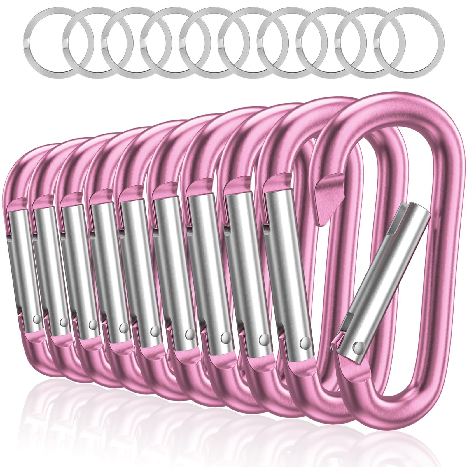 Sprookber 3'' Aluminum Carabiner D Ring, Caribeenerclips, Spring Snap Hookfor Keychain Clip,Set Of 10 (Pink)