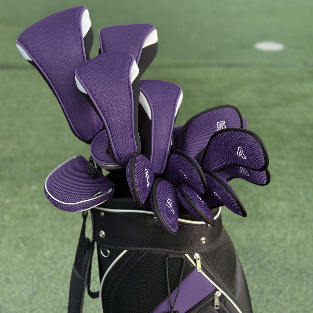 Andux 5Pcs/Set Golf 460Cc Driver Wood Club Head Covers Long Neck With Interchangeable No. Tags Purple