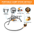 Wadeo Camping Gas Stove, 3700W Portable Backpacking Stove With Piezo Ignition, Portable Burner, Camping Stove Adapter And Carryi