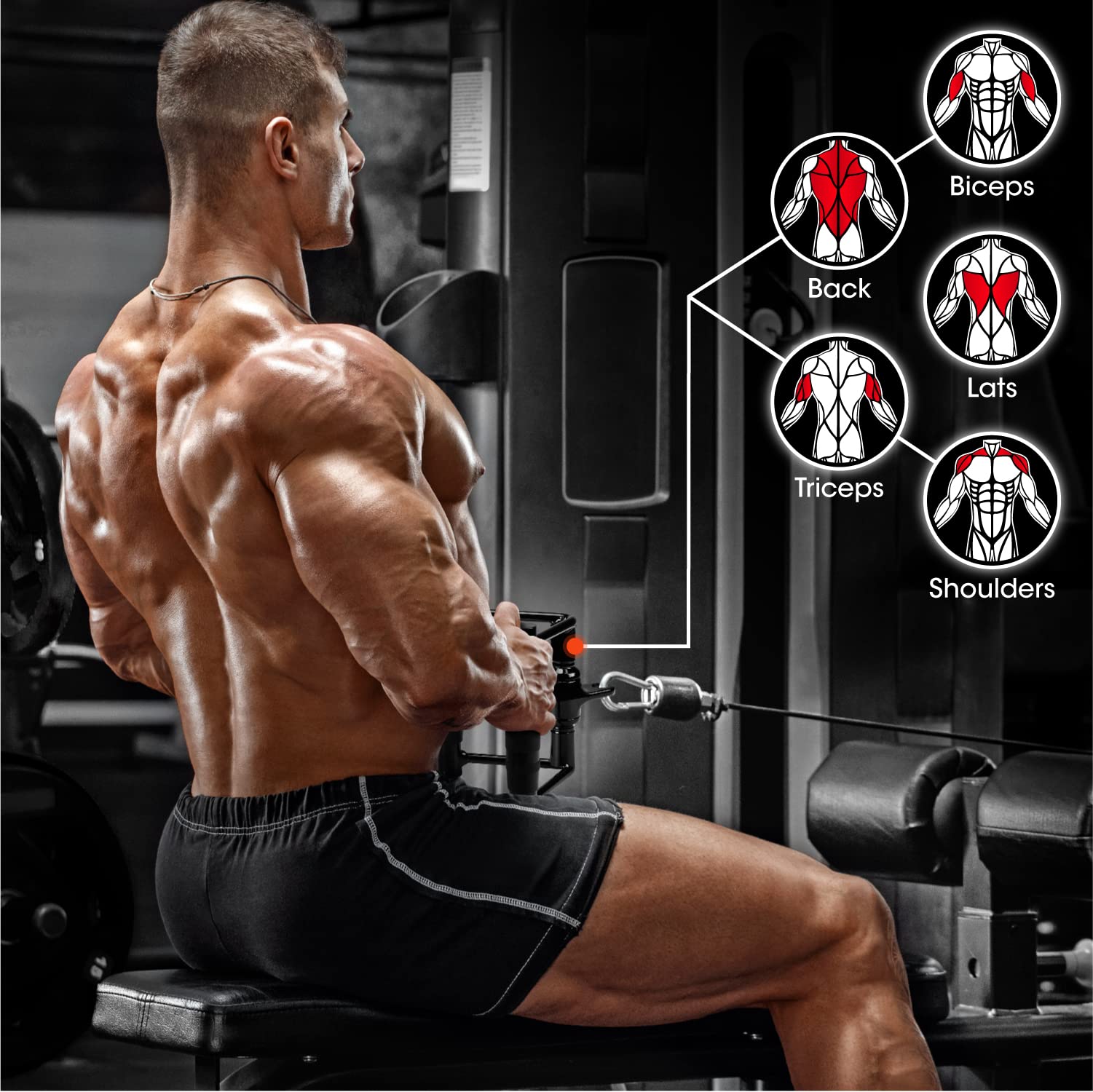 Yes4All Cable Machine Accessories, Double D Row Handle, Cable Attachment For Home Gym (Black)