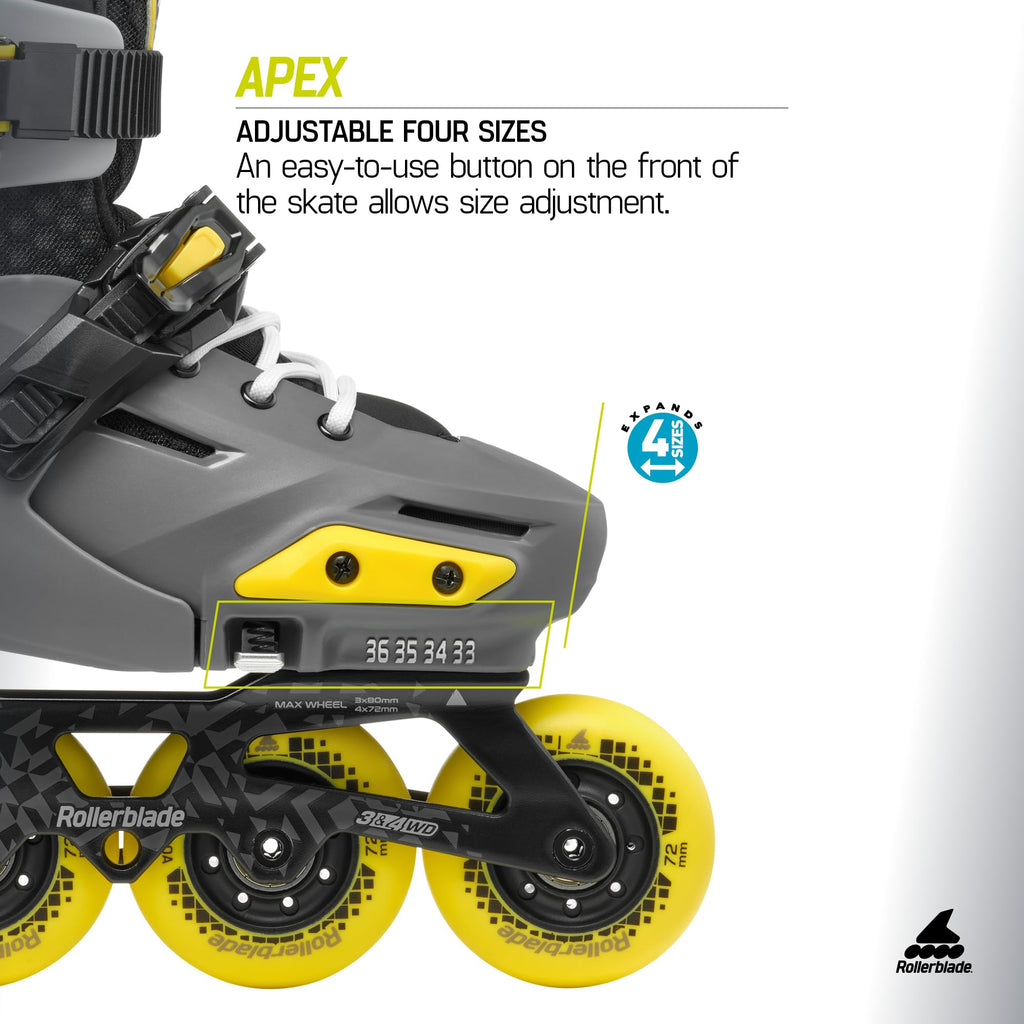 Rollerblade Apex Junior Adjustable Fitness Inline Skate, Charcoal & Yellow