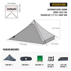 Onetigris Tetra Ultralight Tent 1-2 Person Waterproof, 3 Season, Ideal For Backpacking Camping Hiking Trekking Motorcycling Bush