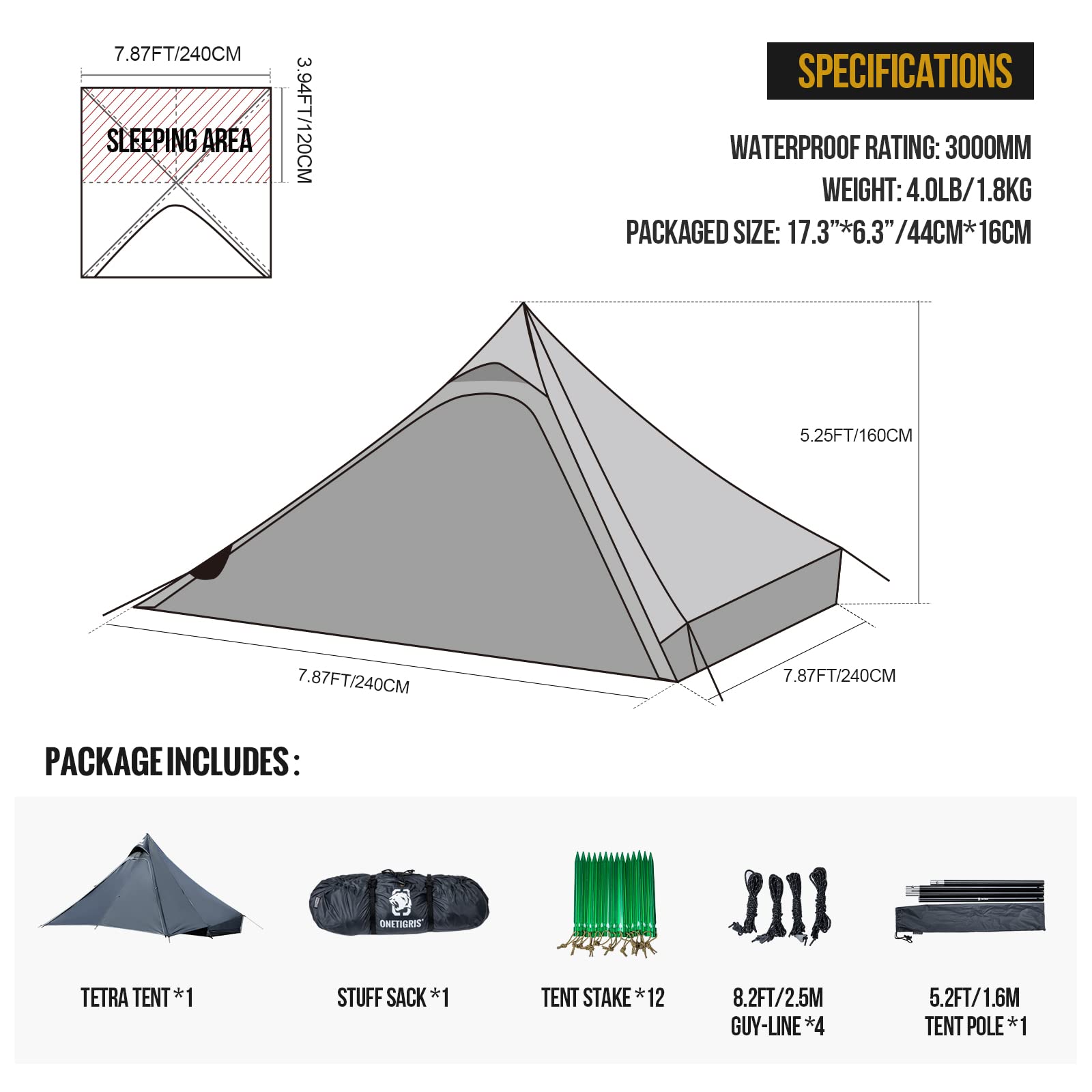 Onetigris Tetra Ultralight Tent 1-2 Person Waterproof, 3 Season, Ideal For Backpacking Camping Hiking Trekking Motorcycling Bush