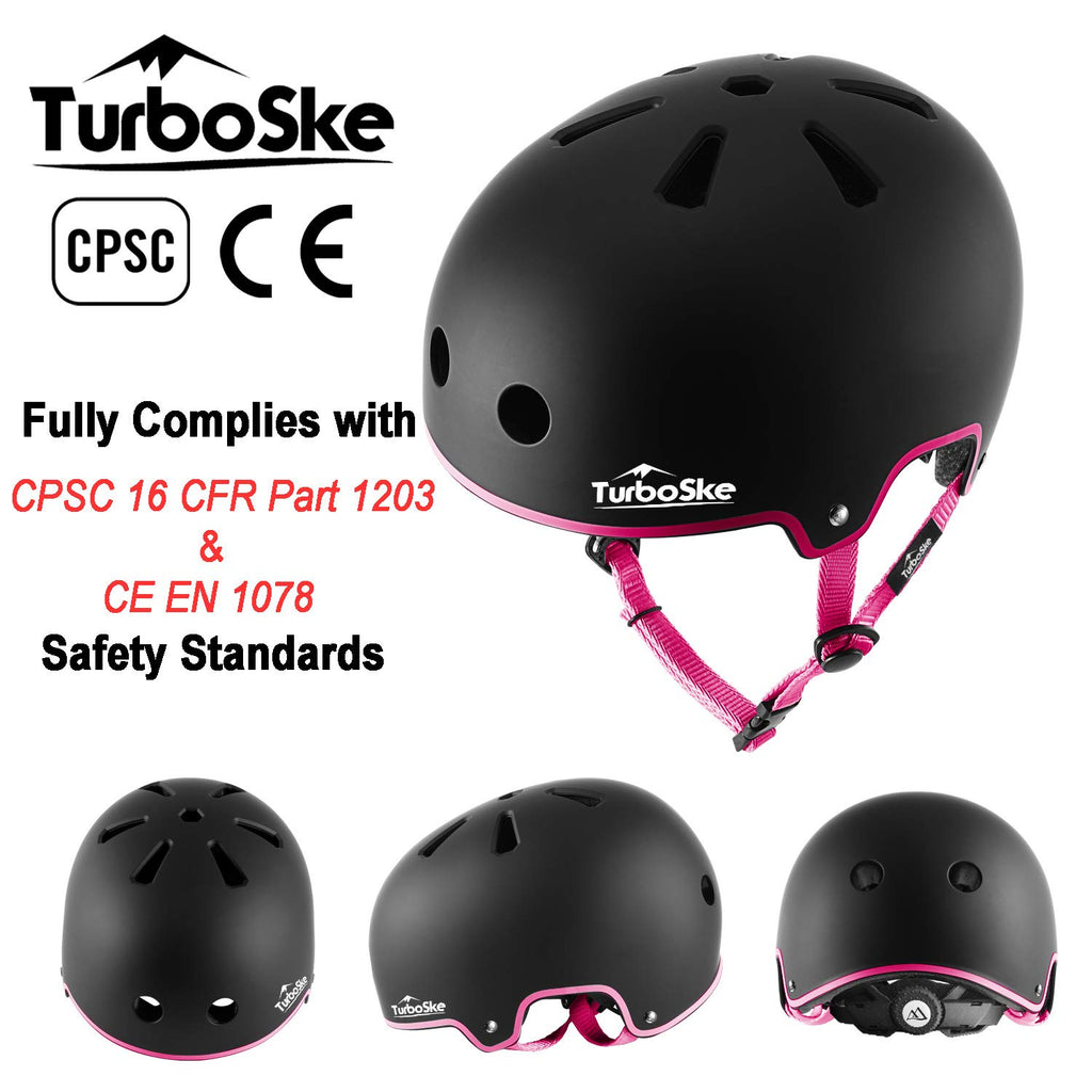 Turboske Skateboard Helmet, Bmx Helmet, Multi-Sport Helmet, Bike Helmet For Kids, Youth, Men, Women (Black&Pink, L/Xl (22.8''-24
