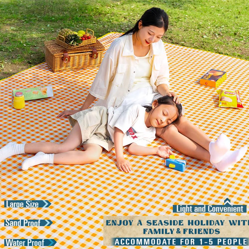 Extra Large Picnic Blanket Beach Blankets, 80''X80'' Picnic Mat Waterproof Sand Proof Foldable Portable For Outdoor Camping Hiki