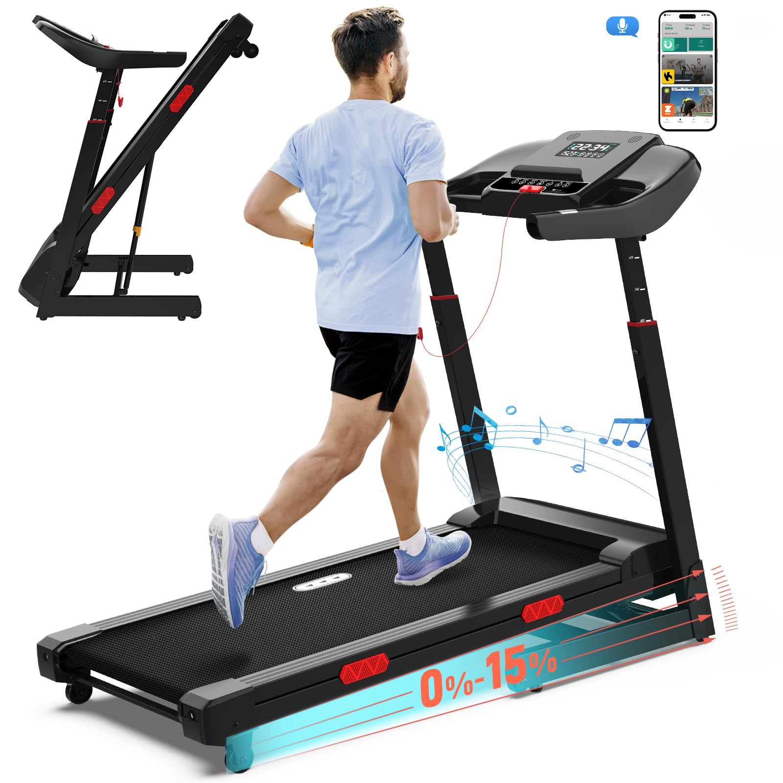 CIIHI Treadmill with Auto Incline - 15% Auto Incline Treadmill with 400 lbs Capacity - Foldable Treadmill for Home Adjustable He