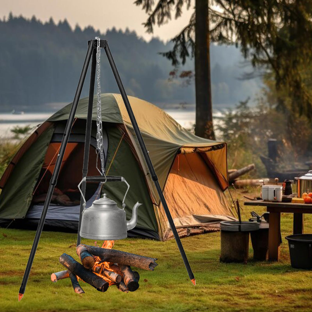 Caroyino 21-Inch Campfire Tripod, 47-Inch Five-Position Telescopic Camping Tripod With Adjustable Suspension Chain, Camping Trip