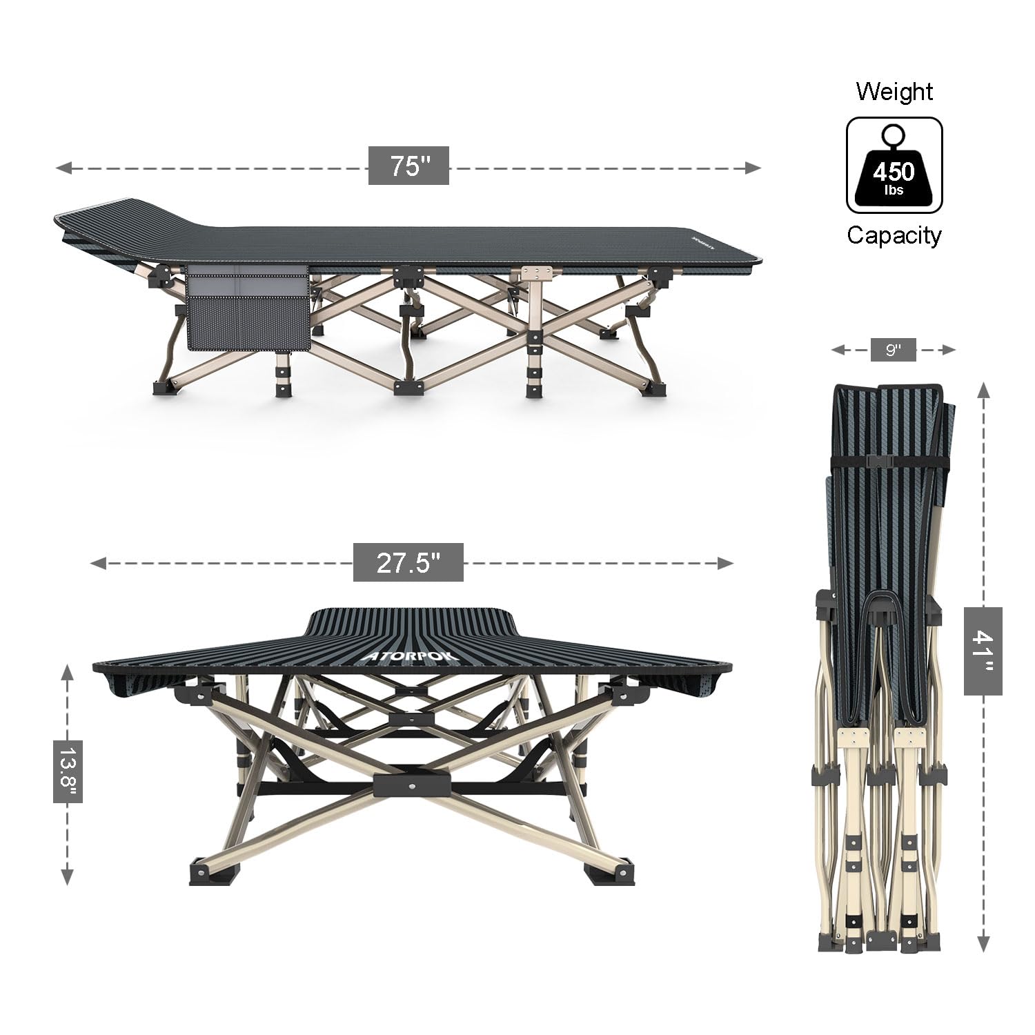 Atorpok Camping Cot For Adults Comfortable, Tent Folding Cot For Sleeping, Lightweight Folding Bed With Carry Bag For Kids Suppo