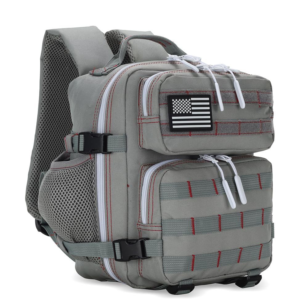 HongXingHai 9L Mini Tactical Backpack for Men and Women, Tactical Backpack Small for Hiking, Small Tactical Bag(Grey Red)