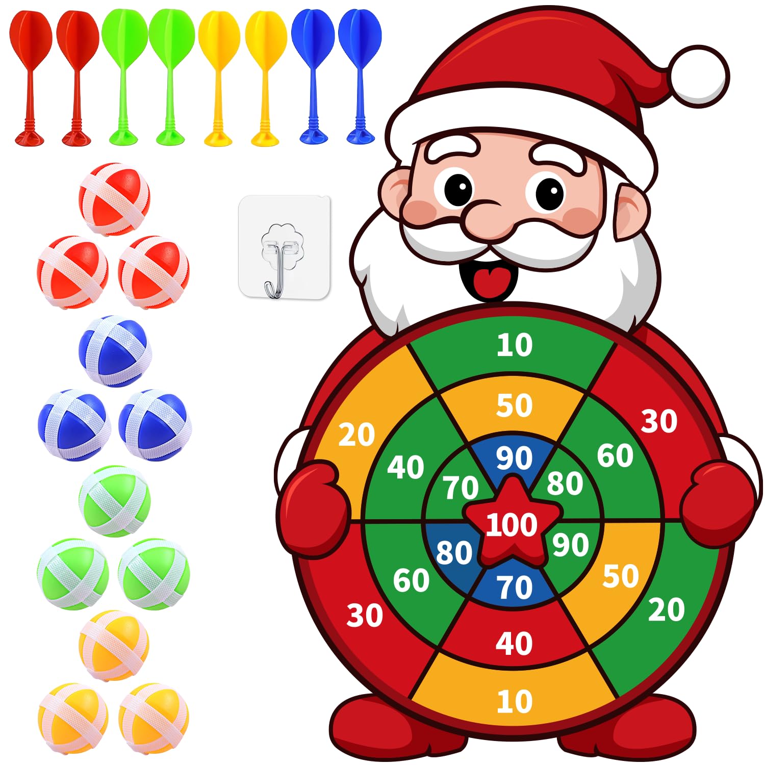 Christmas Party Games, Santa with 12 Sticky Balls, Christmas Games, Christmas Party Supplies Indoor Outdoor Decorations