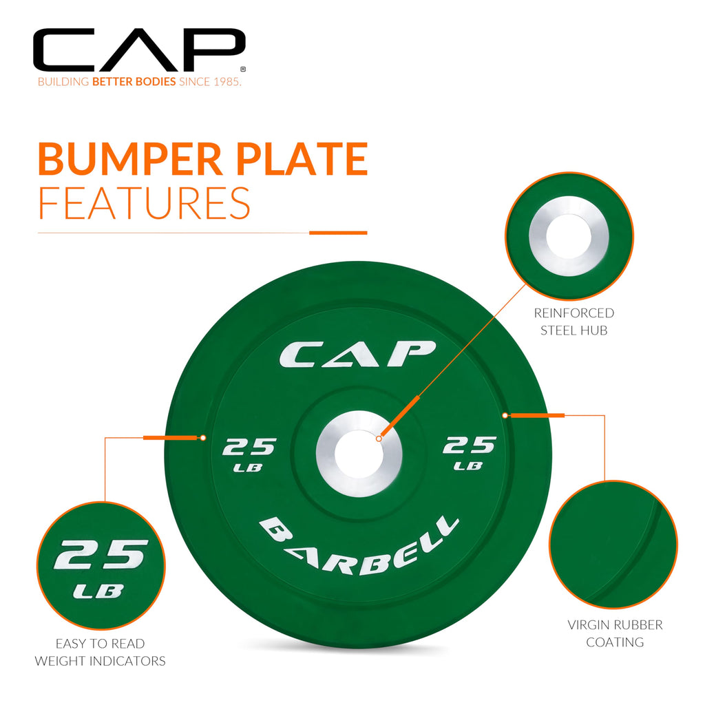 Cap Barbell Best Olympic Bumper Plate Set, Green, 25 Lb Pair