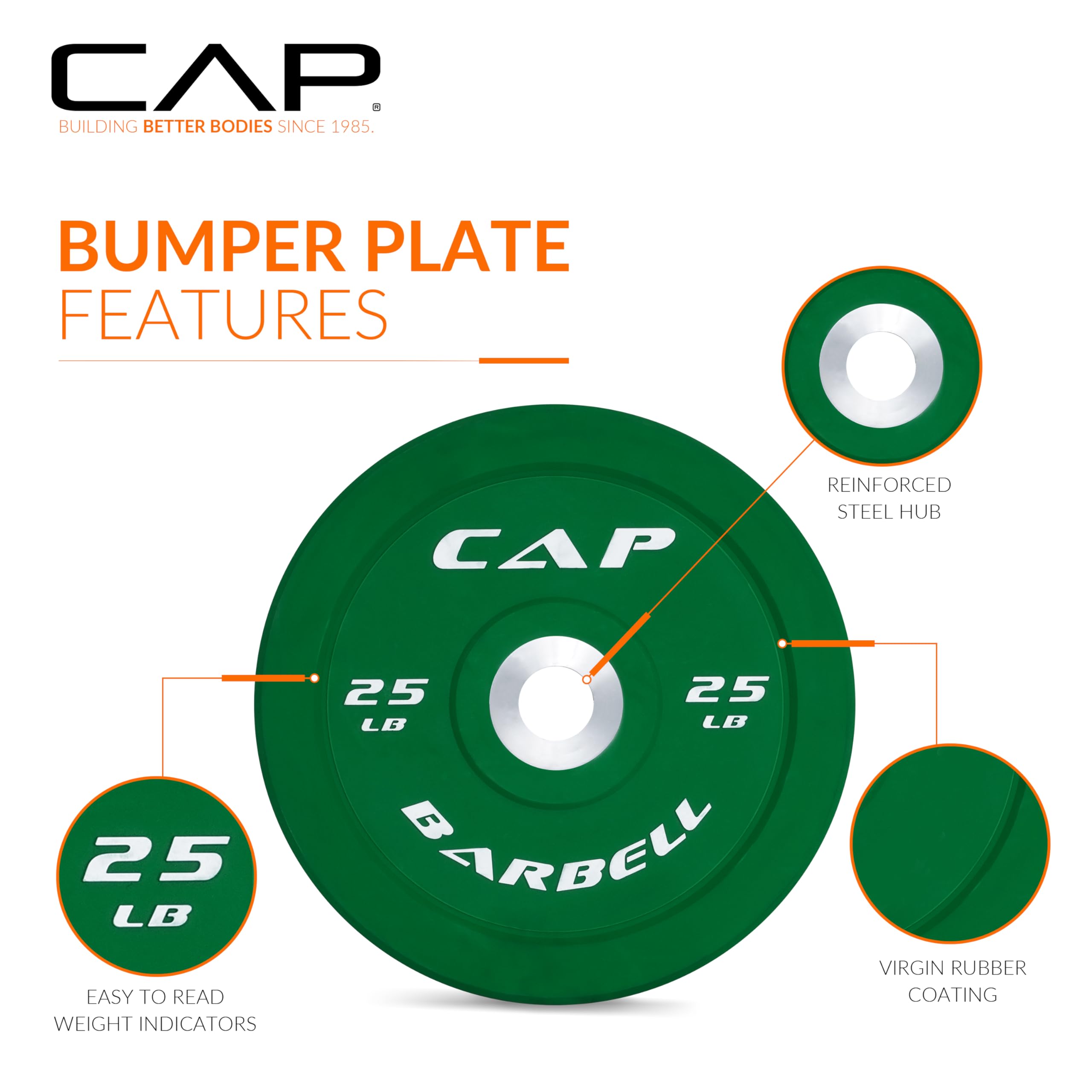 Cap Barbell Best Olympic Bumper Plate Set, Green, 25 Lb Pair