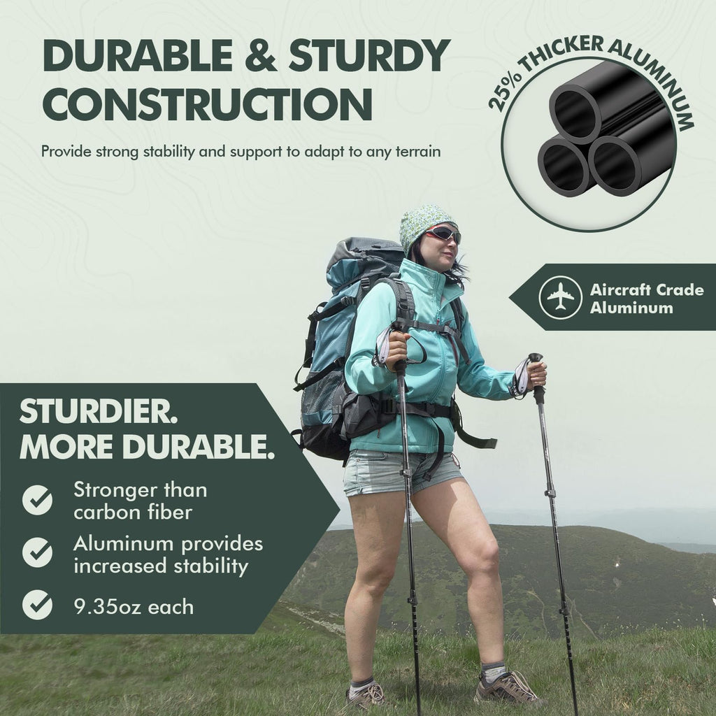 Kinggear Walking Stick, Lightweight 7075 Aluminum Adjustable Hiking Poles, Trekking Poles With Flip Lock, Retractable, Natural A