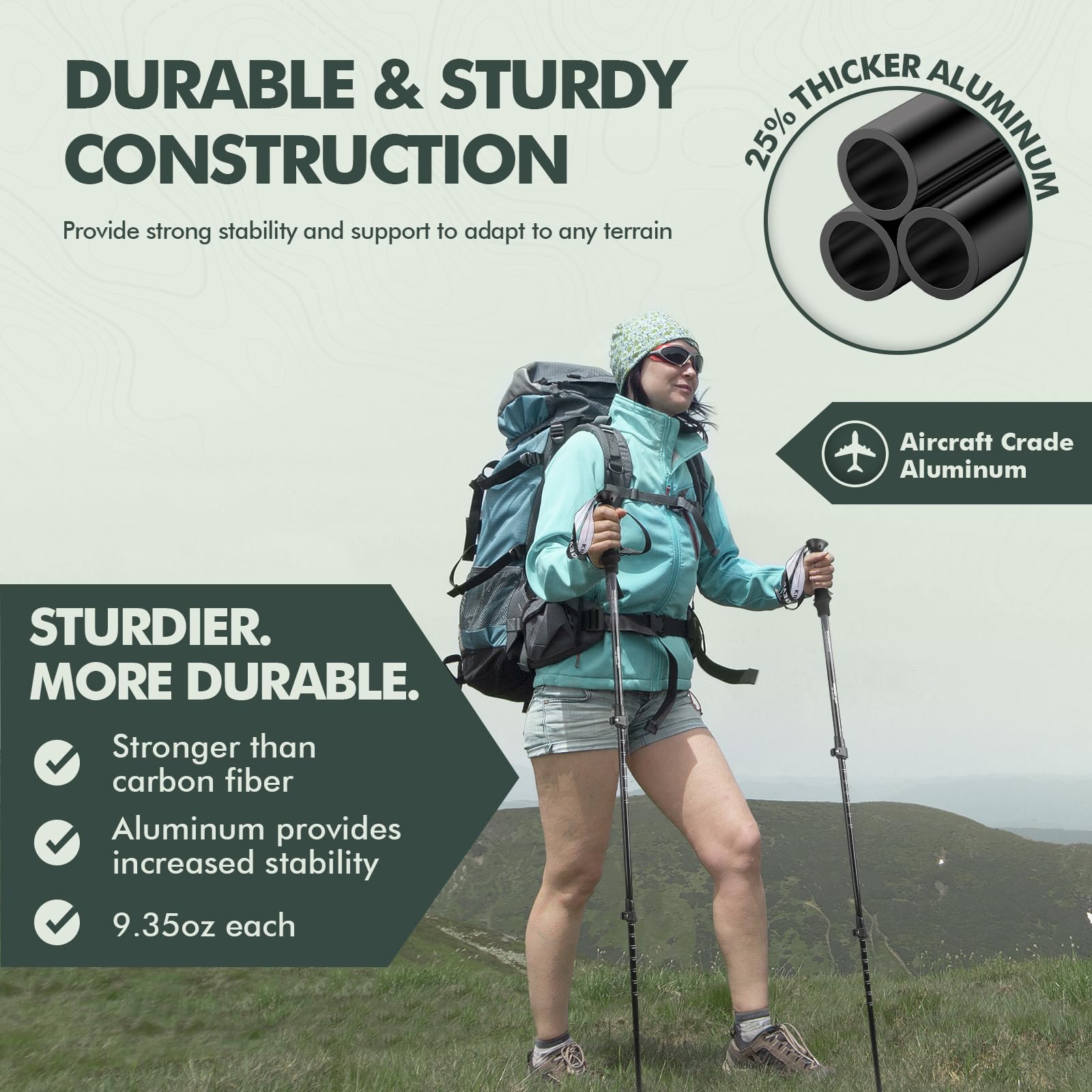 Kinggear Walking Stick, Lightweight 7075 Aluminum Adjustable Hiking Poles, Trekking Poles With Flip Lock, Retractable, Natural A
