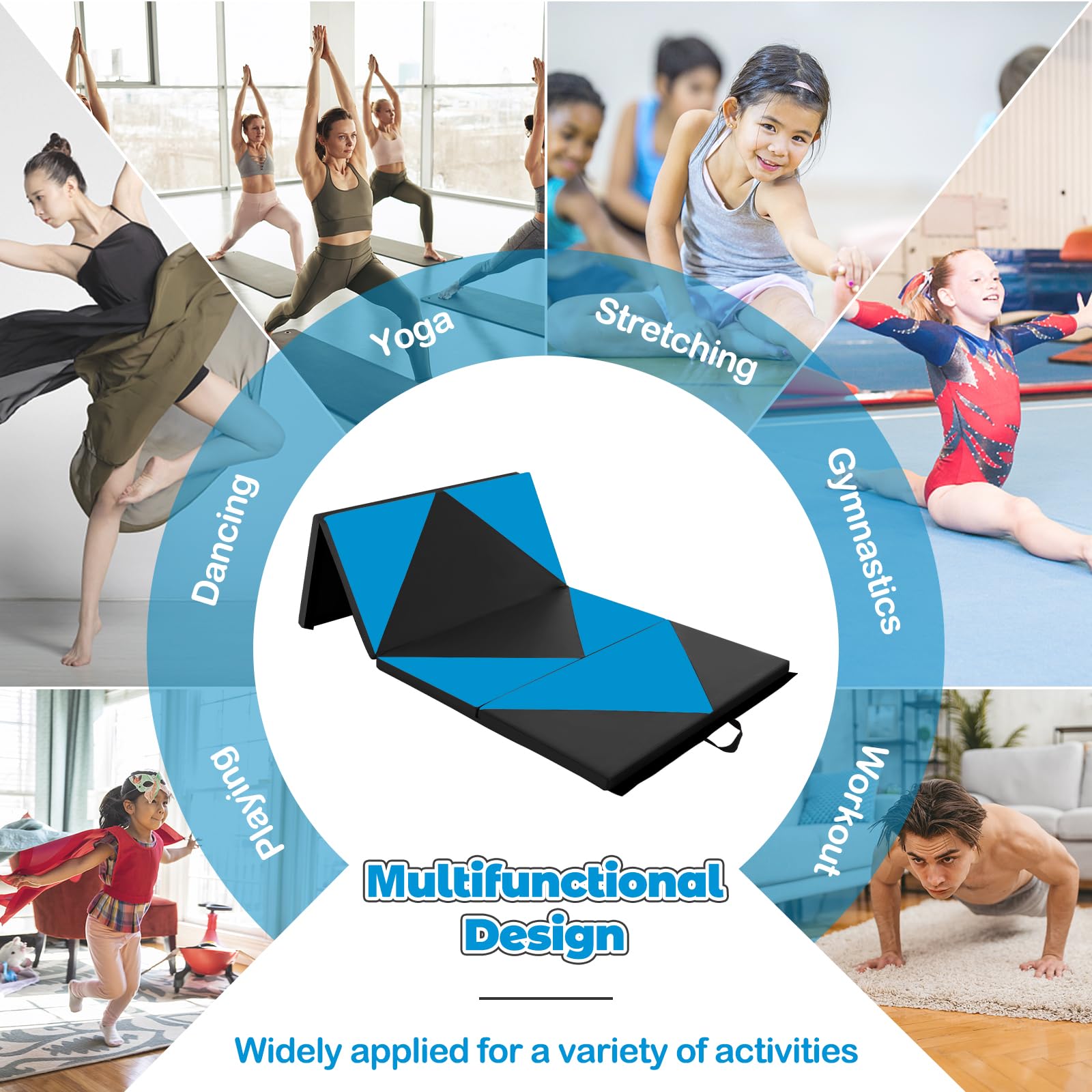 Giantex 4X8X2 Gymnastics Mat, Folding Anti-Tear Gymnastics Panel Mats W/Carrying Handles, Hook And Loop Fastener, Lightweight Tu