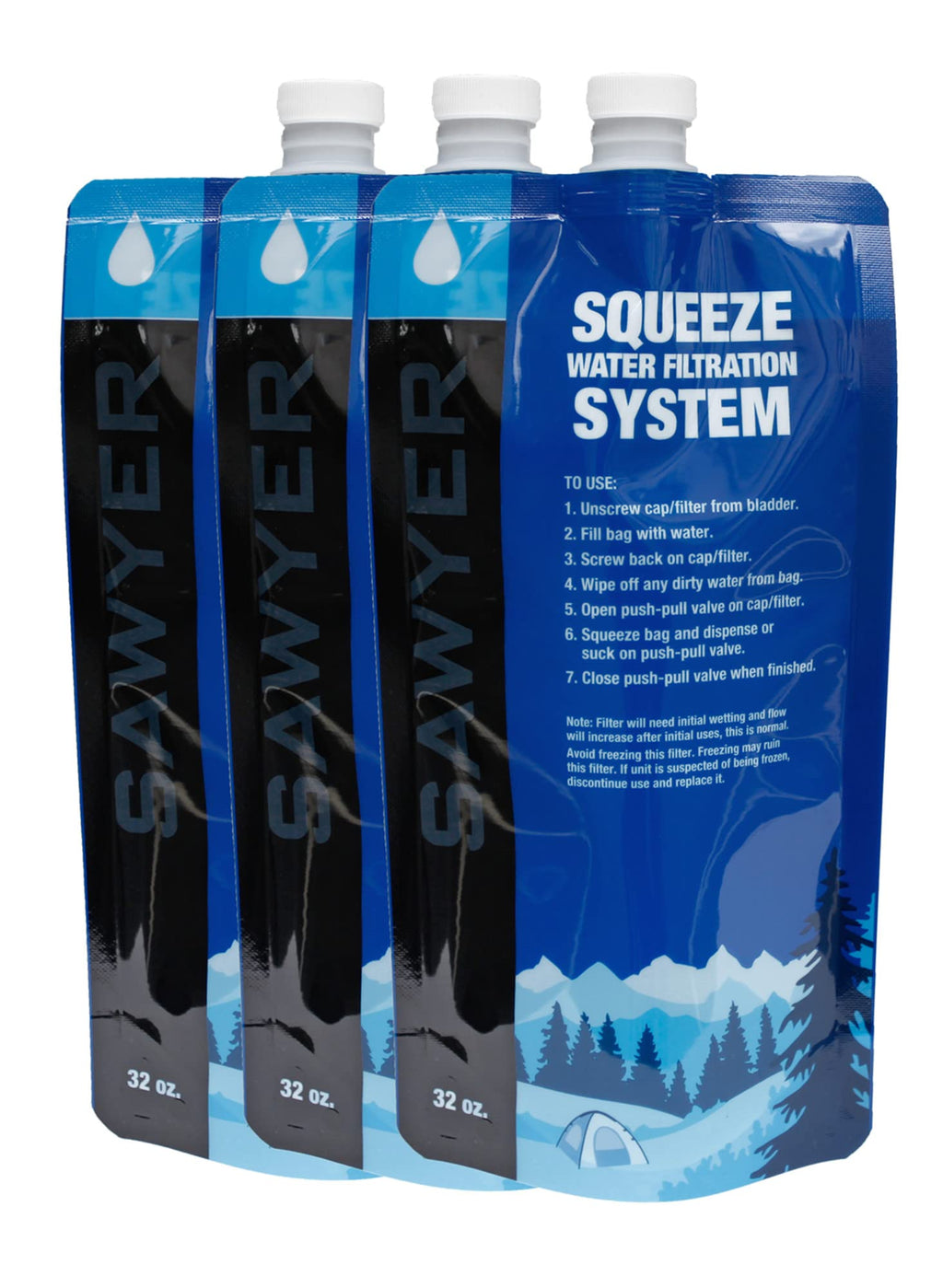 Sawyer Products Sp113 Squeezable Pouch For Squeeze And Mini Water Filtration Systems, 32-Ounce, 3-Pack