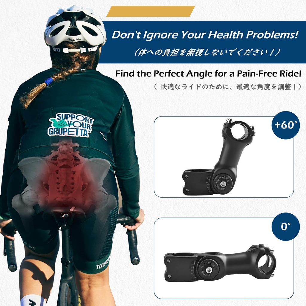 Triwonder Bike Stem 25.4 31.8 Adjustable 60 Degree 90Mm 110Mm 130Mm Bike Handlebar Extender Stem Riser Bicycle Handle Bar Extens