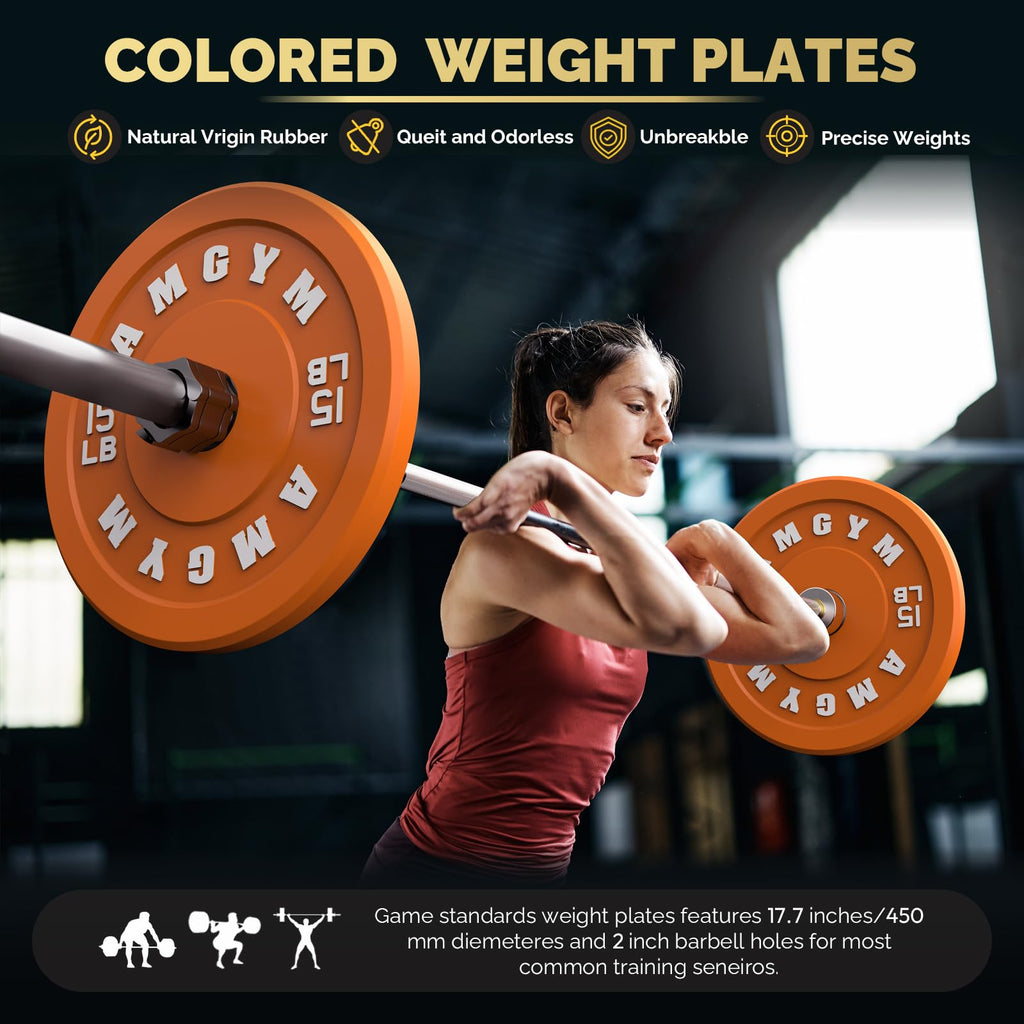 Amgym Color Olympic Bumper Plate, Weights Plates, Bumper Weight Plate, Steel Insert, Strength Training(250Lb Set)