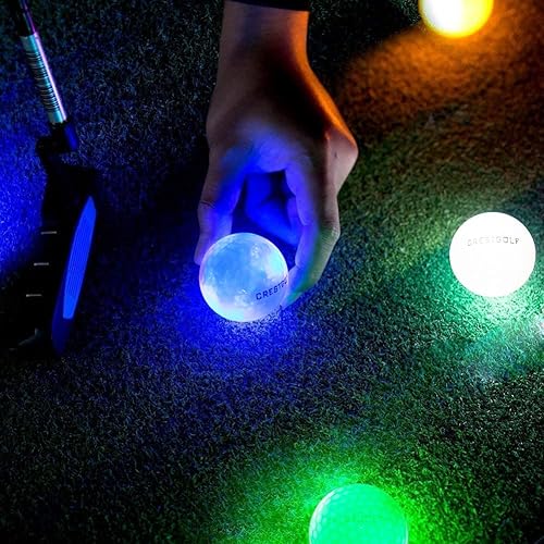 Crestgolf 4 Built-In Lights Glow Golf Balls  300-Hr Lighting Time Glow In The Dark Golf Balls  3-Layer Design Light Up Water Res