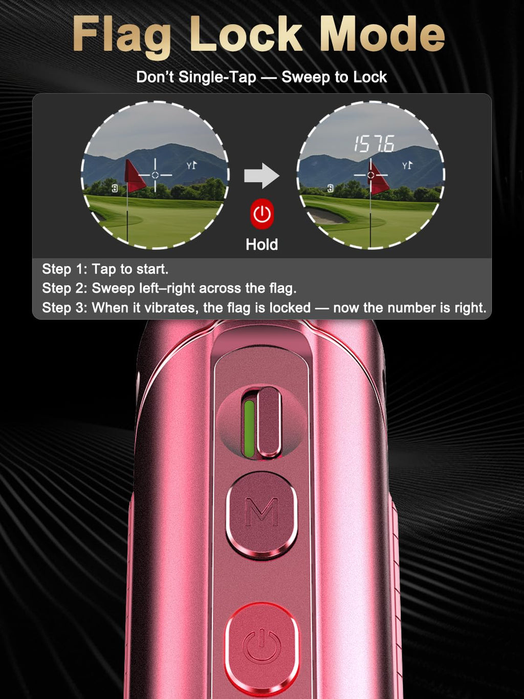 Golf Rangefinder with Slope - 1300Y Golf Range Finder, Flag Lock Mode | 7X Zoom, Strong Magnet Mount, Anti-Glare LCD, USB-C Rech