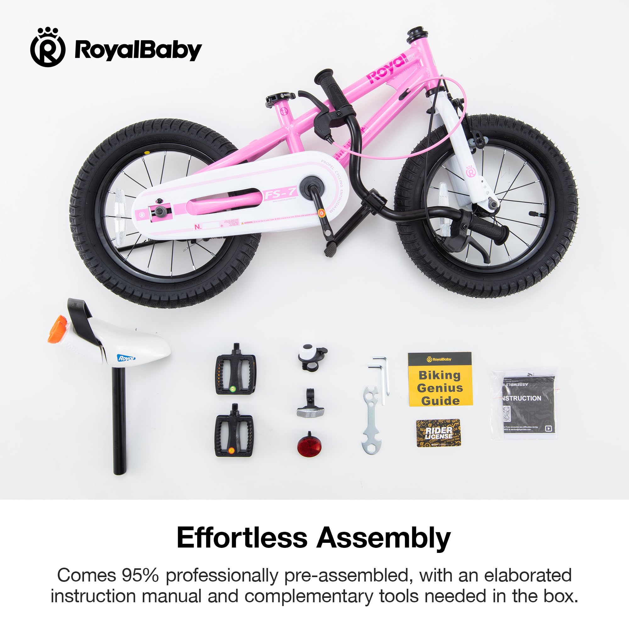 Royalbaby Freestyle 7 Kids Bike Toddlers 16 Inch Wheel Bicycle Beginners Girls Ages 4-7 Years, Kickstand And Water Bottle Includ