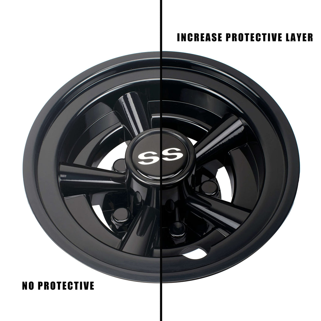 Nokins Golf Cart Ss Wheel Covers Hub Caps For Most Golf Carts 8 Inch(Set Of 4) Chrome Finish, Classic Ss 5-Spoke Style (Black)