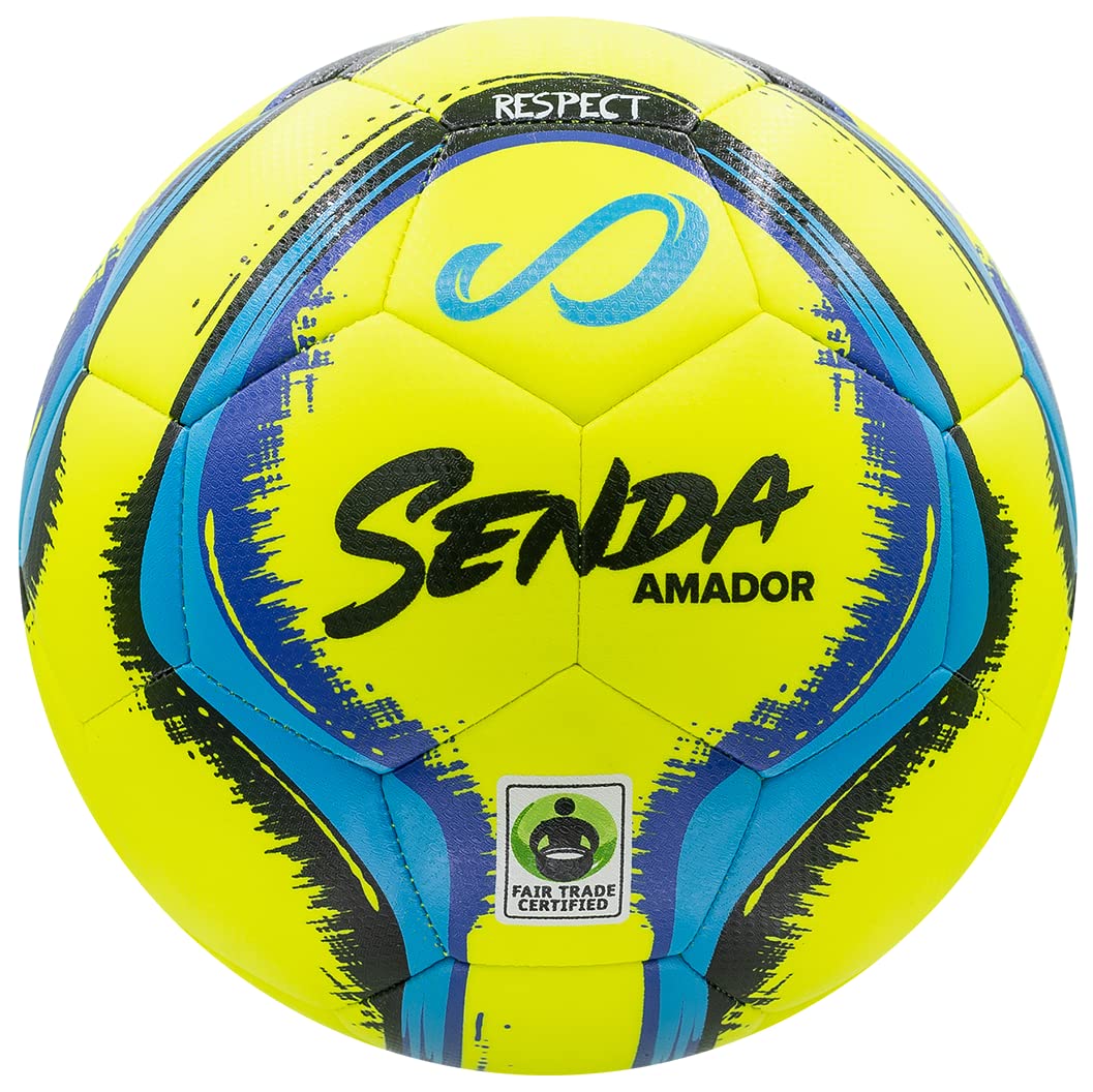 Senda Amador Training Soccer Ball, Fair Trade Certified, Yellow/Light Blue, Size 4 (Ages 8-12)