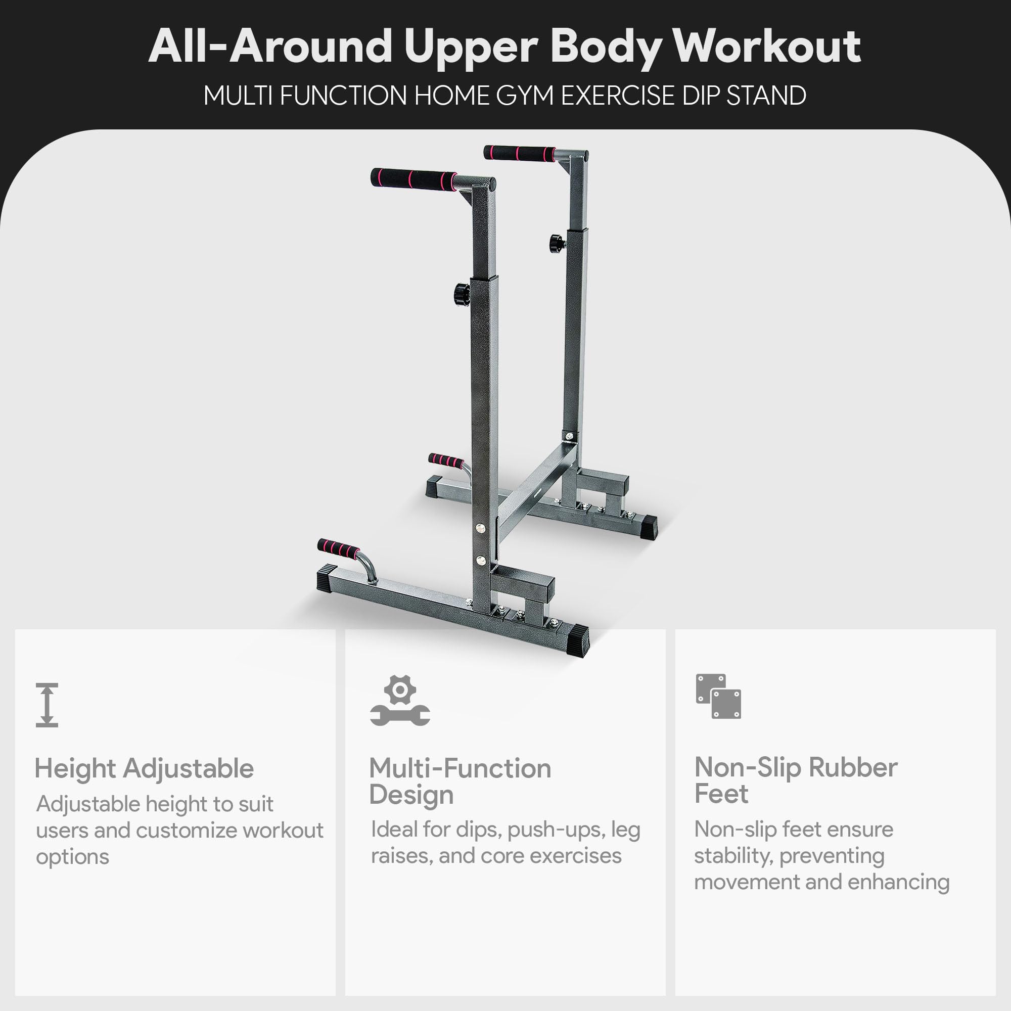 Balancefrom Multi-Function Dip Stand Dip Station Dip Bar With Improved Structure Design, 500-Pound Capacity, Gray