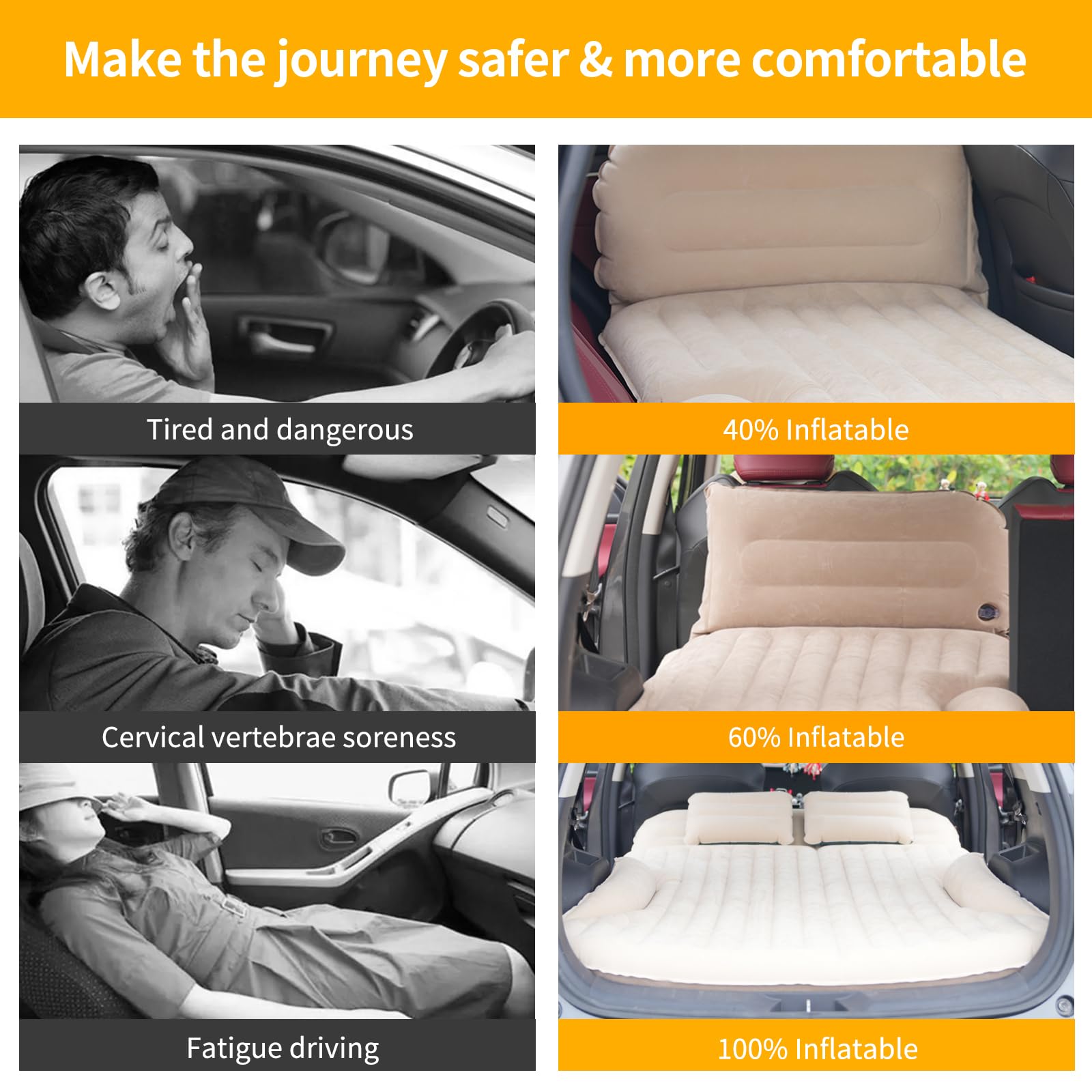 Kmz Air Mattress Thickened And Double-Sided Flocking Travel Camping Bed With 2 Pillows Dedicated Mobile Cushion Extended Outdoor