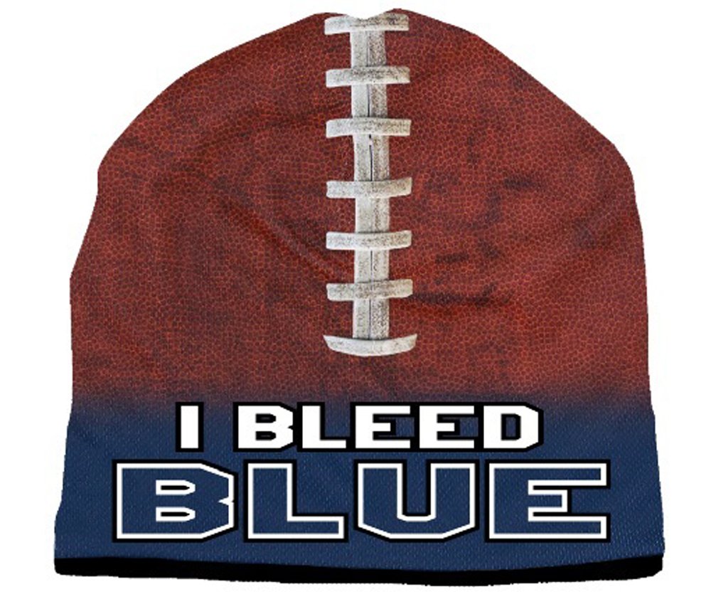 American Mills Universal None Beanie I Bleed Style Sublimated Football Navy Blue Design, Navy Blue One Size
