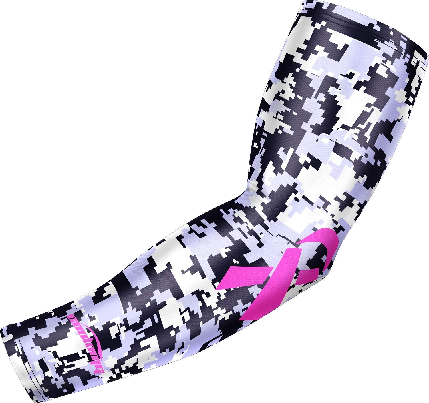 COOLOMG Breast cancer arm sleeve football baseball pink ribbon compression sleeve gray M