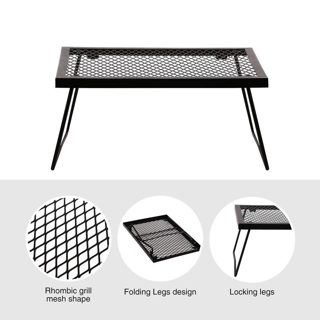 Campmax Folding Campfire Grill Grate, Portable Heavy Duty Steel Over Fire Camp Grill For Outdoor Camping Cooking Fire Pit, Black