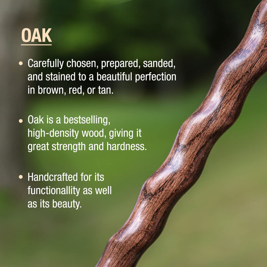 Brazos Handcrafted Wood Walking Stick, Twisted Oak, Backpacker Style Handle, For Men & Women, Made In The Usa, Brown, 55''